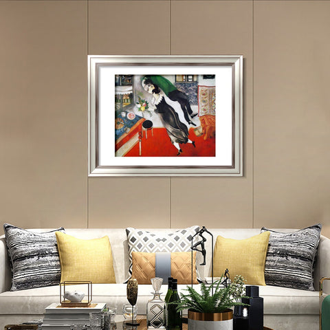 INVIN ART Framed Canvas Art Giclee Print Birthday by Marc Chagall Wall Art Room Living Office Home Decorations