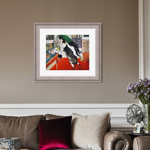 INVIN ART Framed Canvas Art Giclee Print Birthday by Marc Chagall Wall Art Room Living Office Home Decorations