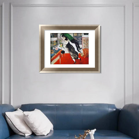 INVIN ART Framed Canvas Art Giclee Print Birthday by Marc Chagall Wall Art Room Living Office Home Decorations