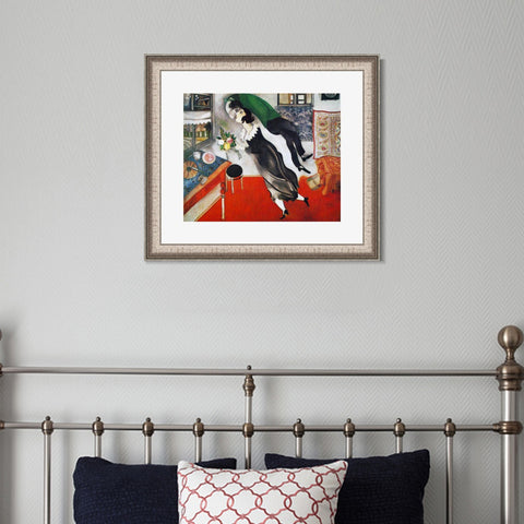 INVIN ART Framed Canvas Art Giclee Print Birthday by Marc Chagall Wall Art Room Living Office Home Decorations