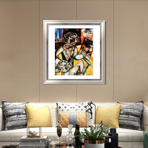 INVIN ART Framed Canvas Art Giclee Print Self-Portrait With Seven Fingers by Marc Chagall Wall Art Room Living Office Home Decorations