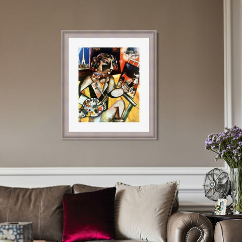 INVIN ART Framed Canvas Art Giclee Print Self-Portrait With Seven Fingers by Marc Chagall Wall Art Room Living Office Home Decorations