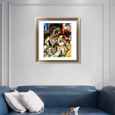 INVIN ART Framed Canvas Art Giclee Print Self-Portrait With Seven Fingers by Marc Chagall Wall Art Room Living Office Home Decorations