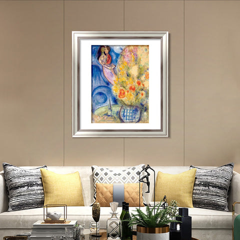INVIN ART Framed Canvas Art Giclee Print Flower 3 by Marc Chagall Wall Art Room Living Office Home Decorations