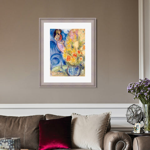 INVIN ART Framed Canvas Art Giclee Print Flower 3 by Marc Chagall Wall Art Room Living Office Home Decorations