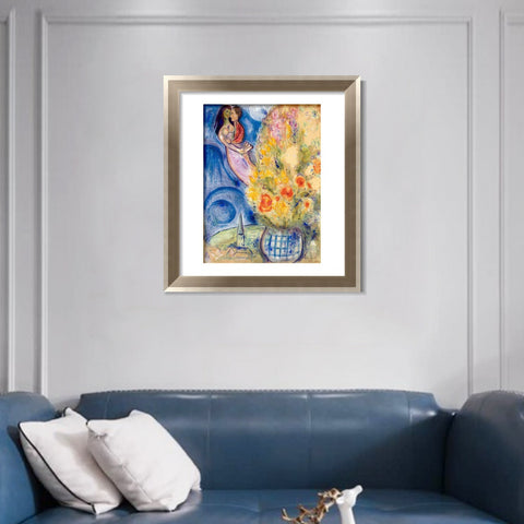 INVIN ART Framed Canvas Art Giclee Print Flower 3 by Marc Chagall Wall Art Room Living Office Home Decorations