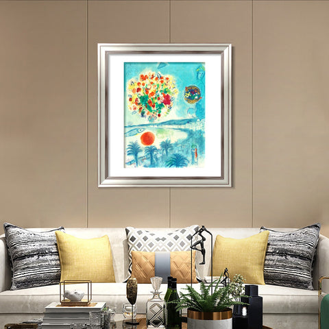 INVIN ART Framed Canvas Art Giclee Print Flower and sun by Marc Chagall Wall Art Room Living Office Home Decorations