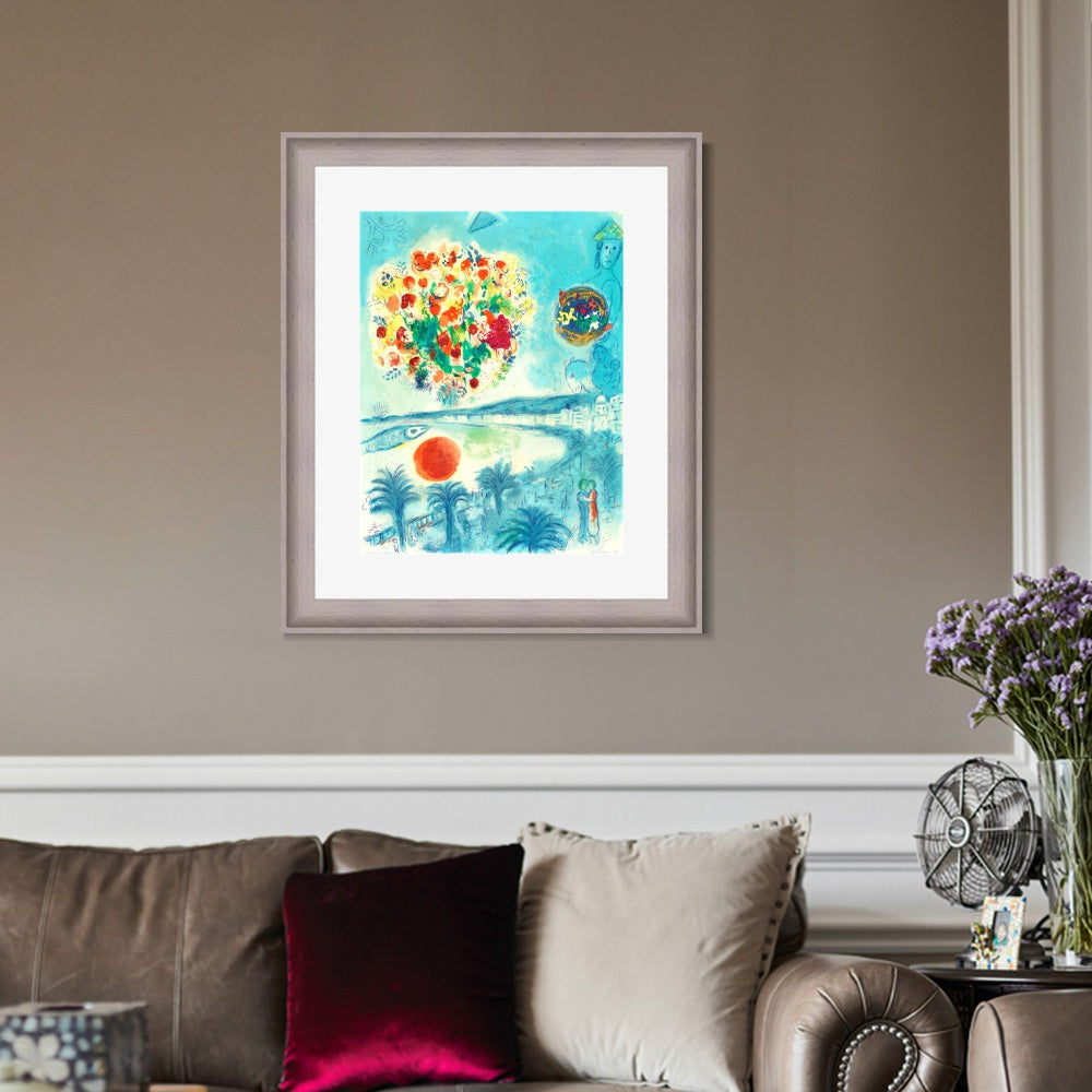 INVIN ART Framed Canvas Art Giclee Print Flower and sun by Marc Chagall Wall Art Room Living Office Home Decorations