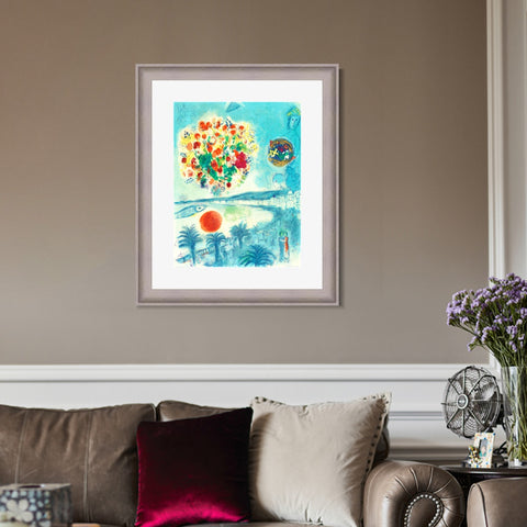 INVIN ART Framed Canvas Art Giclee Print Flower and sun by Marc Chagall Wall Art Room Living Office Home Decorations