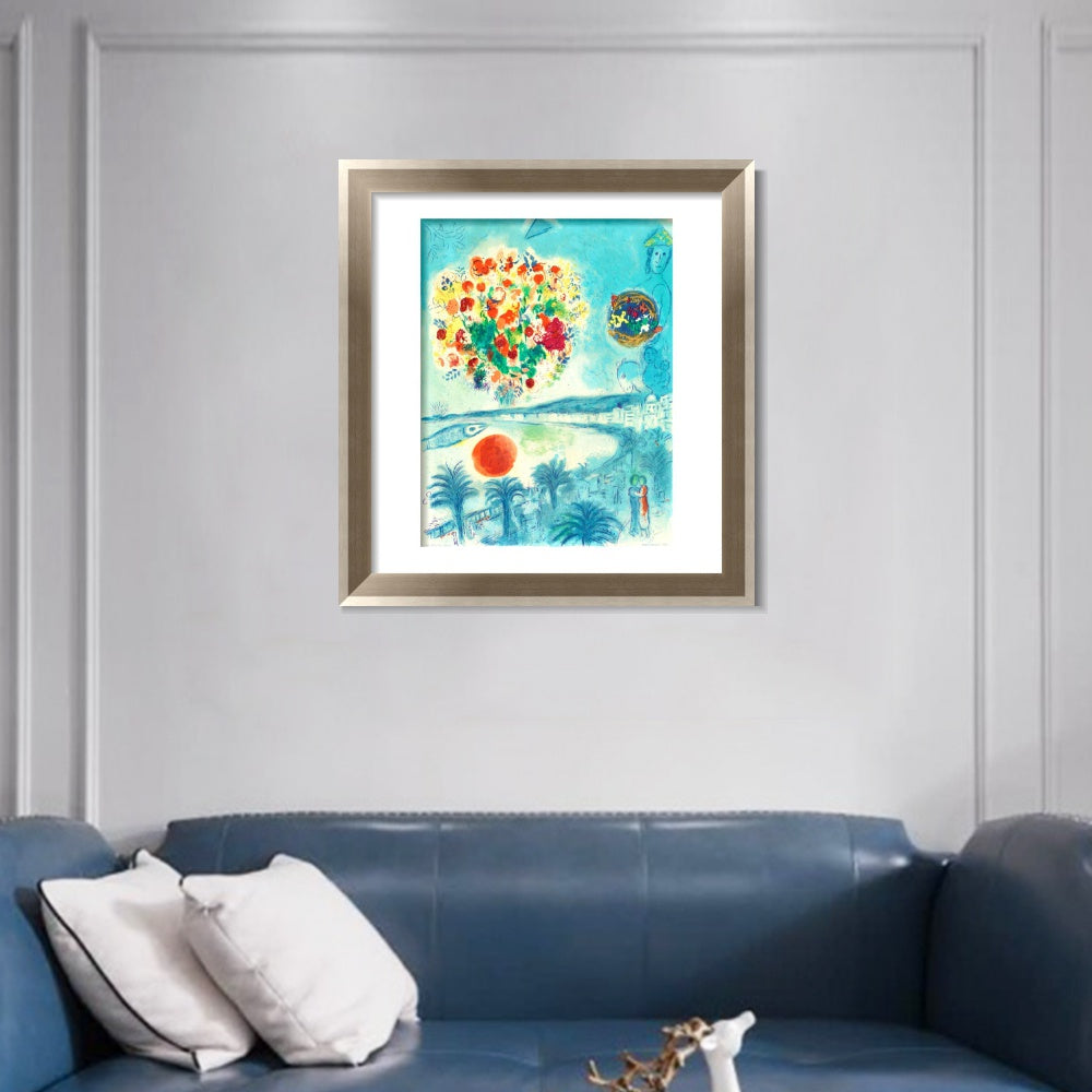 INVIN ART Framed Canvas Art Giclee Print Flower and sun by Marc Chagall Wall Art Room Living Office Home Decorations