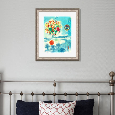 INVIN ART Framed Canvas Art Giclee Print Flower and sun by Marc Chagall Wall Art Room Living Office Home Decorations
