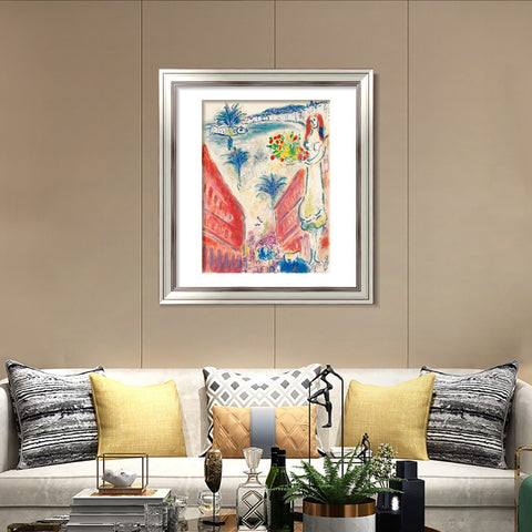 INVIN ART Framed Canvas Art Giclee Print Celebrating by Marc Chagall Wall Art Room Living Office Home Decorations