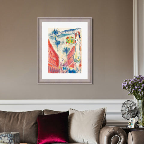 INVIN ART Framed Canvas Art Giclee Print Celebrating by Marc Chagall Wall Art Room Living Office Home Decorations