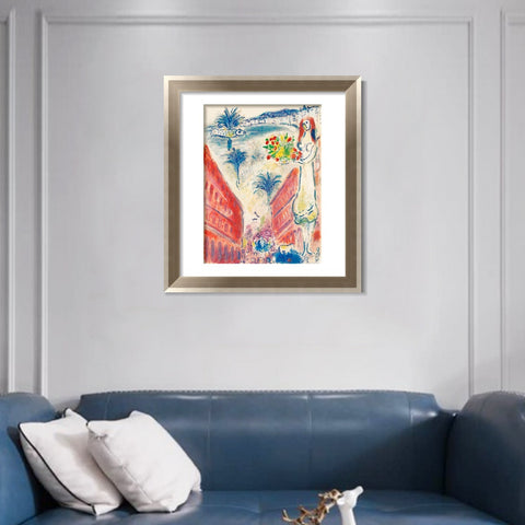 INVIN ART Framed Canvas Art Giclee Print Celebrating by Marc Chagall Wall Art Room Living Office Home Decorations