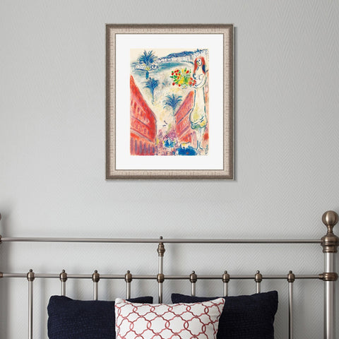 INVIN ART Framed Canvas Art Giclee Print Celebrating by Marc Chagall Wall Art Room Living Office Home Decorations