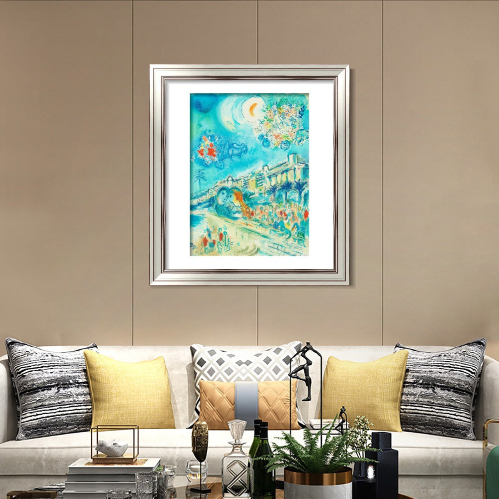 INVIN ART Framed Canvas Art Giclee Print Hug Bataille de Fleurs by Marc Chagall Wall Art Room Living Office Home Decorations