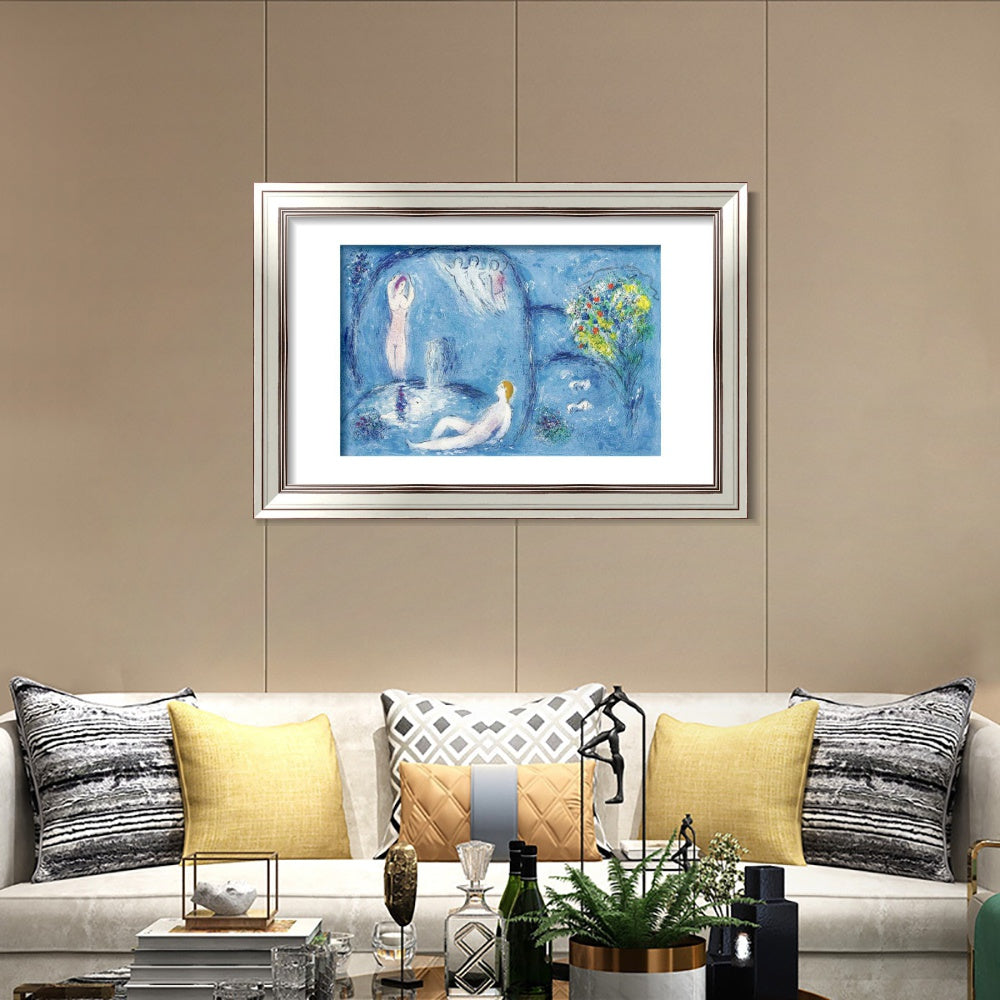 INVIN ART Framed Canvas Art Giclee Print Bath by Marc Chagall Wall Art Room Living Office Home Decorations