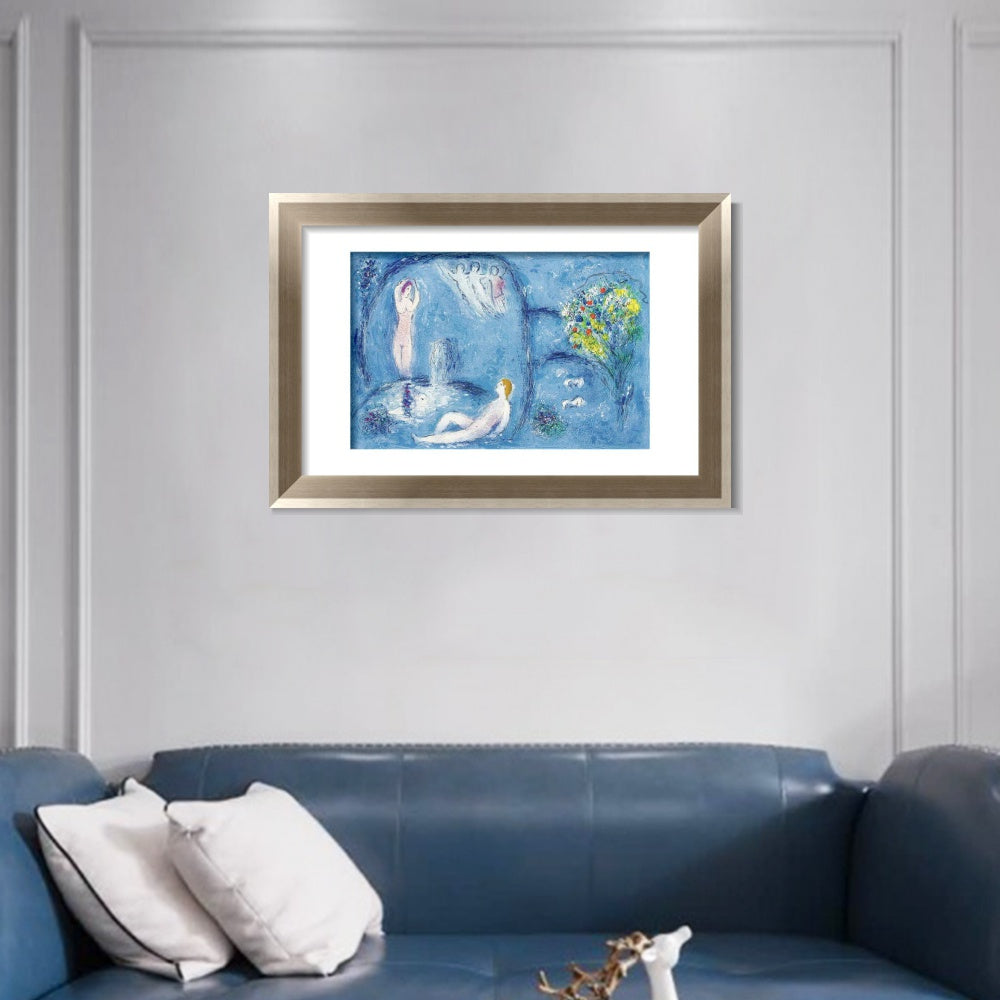 INVIN ART Framed Canvas Art Giclee Print Bath by Marc Chagall Wall Art Room Living Office Home Decorations