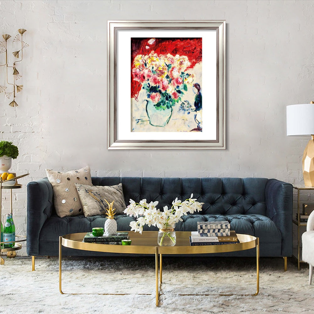 INVIN ART Framed Canvas Art Giclee Print Flower 10 by Marc Chagall Wall Art Room Living Office Home Decorations