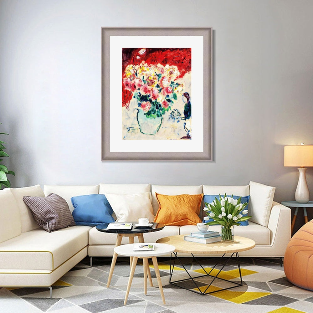 INVIN ART Framed Canvas Art Giclee Print Flower 10 by Marc Chagall Wall Art Room Living Office Home Decorations
