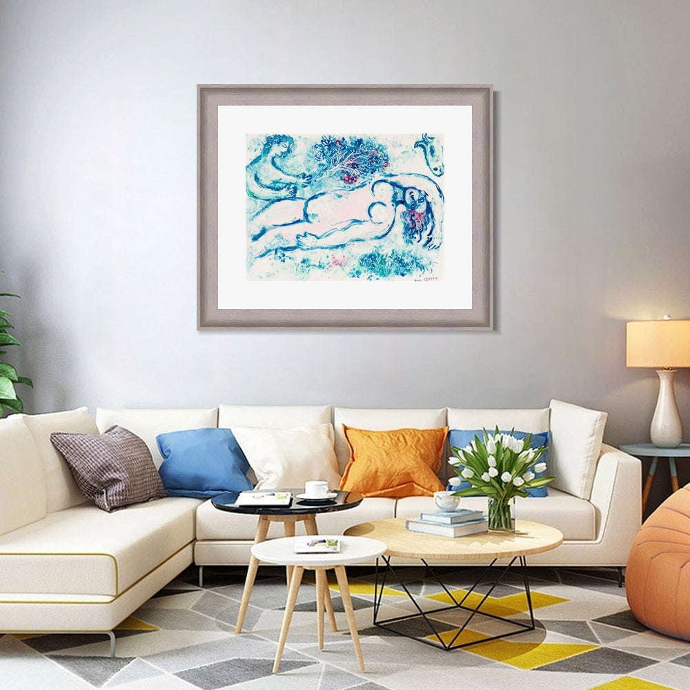 INVIN ART Framed Canvas Art Giclee Print Naked man by Marc Chagall Wall Art Room Living Office Home Decorations