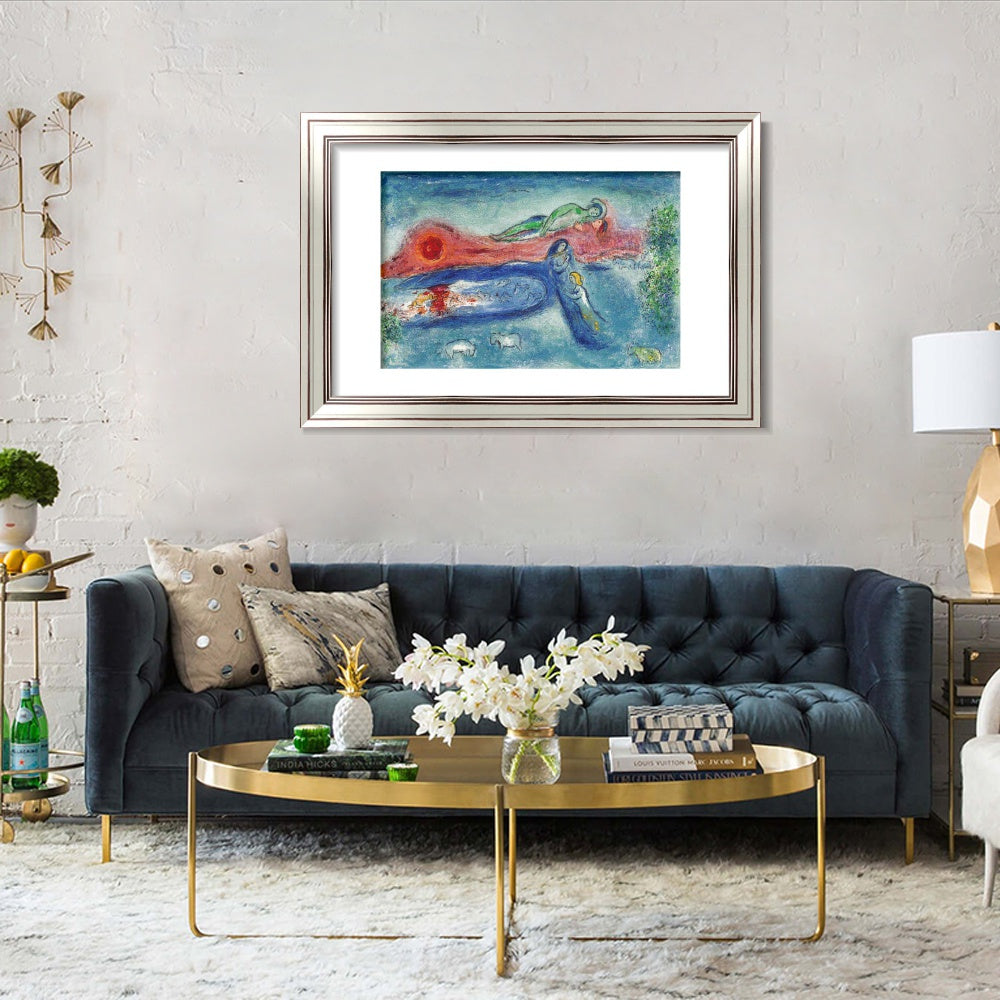 INVIN ART Framed Canvas Art Giclee Print Women and sheep by Marc Chagall Wall Art Room Living Office Home Decorations