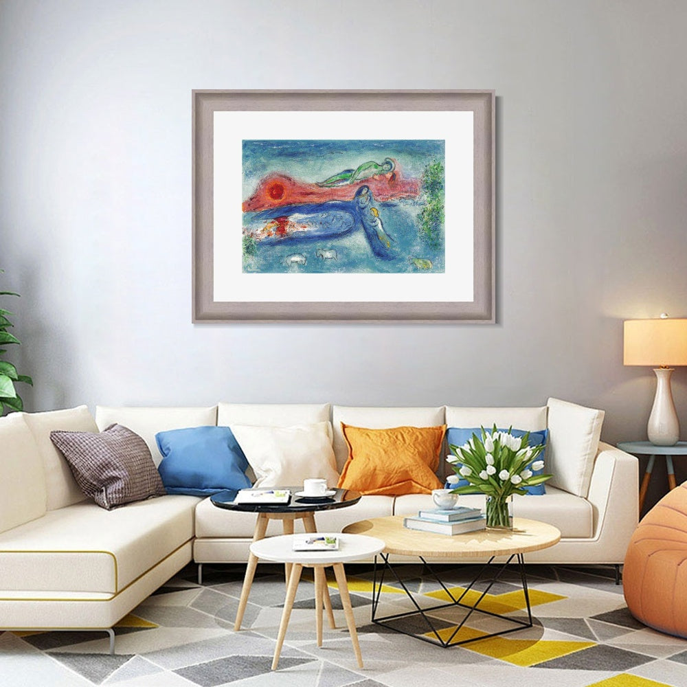 INVIN ART Framed Canvas Art Giclee Print Women and sheep by Marc Chagall Wall Art Room Living Office Home Decorations