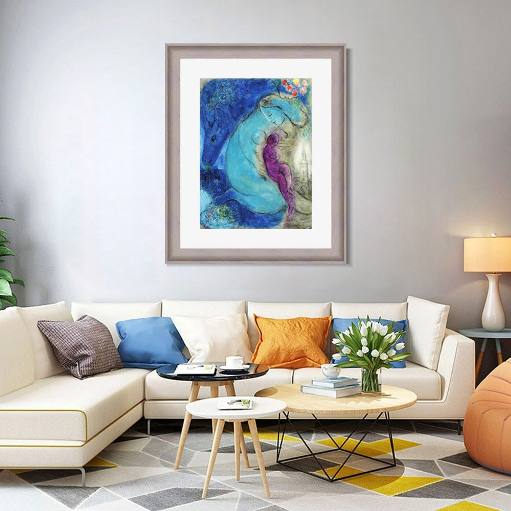 INVIN ART Framed Canvas Art Giclee Print Mother and baby by Marc Chagall Wall Art Room Living Office Home Decorations