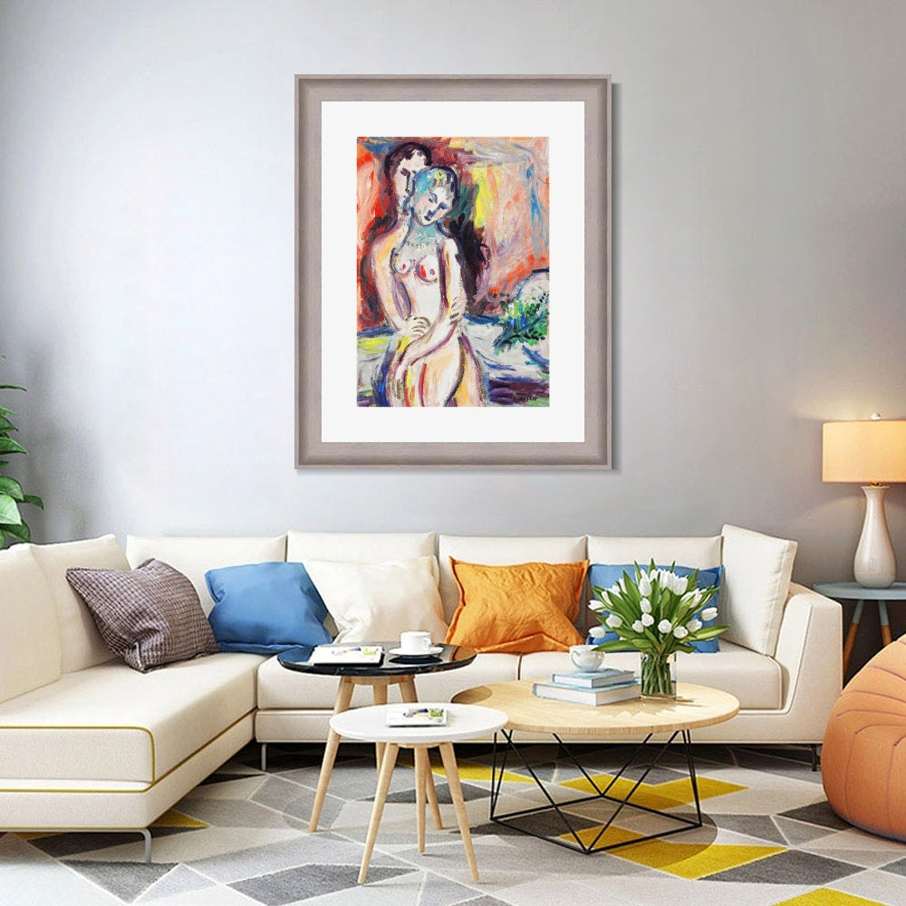 INVIN ART Framed Canvas Art Giclee Print Hug 1 by Marc Chagall Wall Art Room Living Office Home Decorations