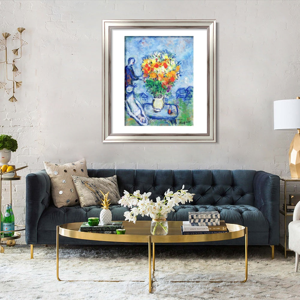 INVIN ART Framed Canvas Art Giclee Print Flower 15 by Marc Chagall Wall Art Room Living Office Home Decorations