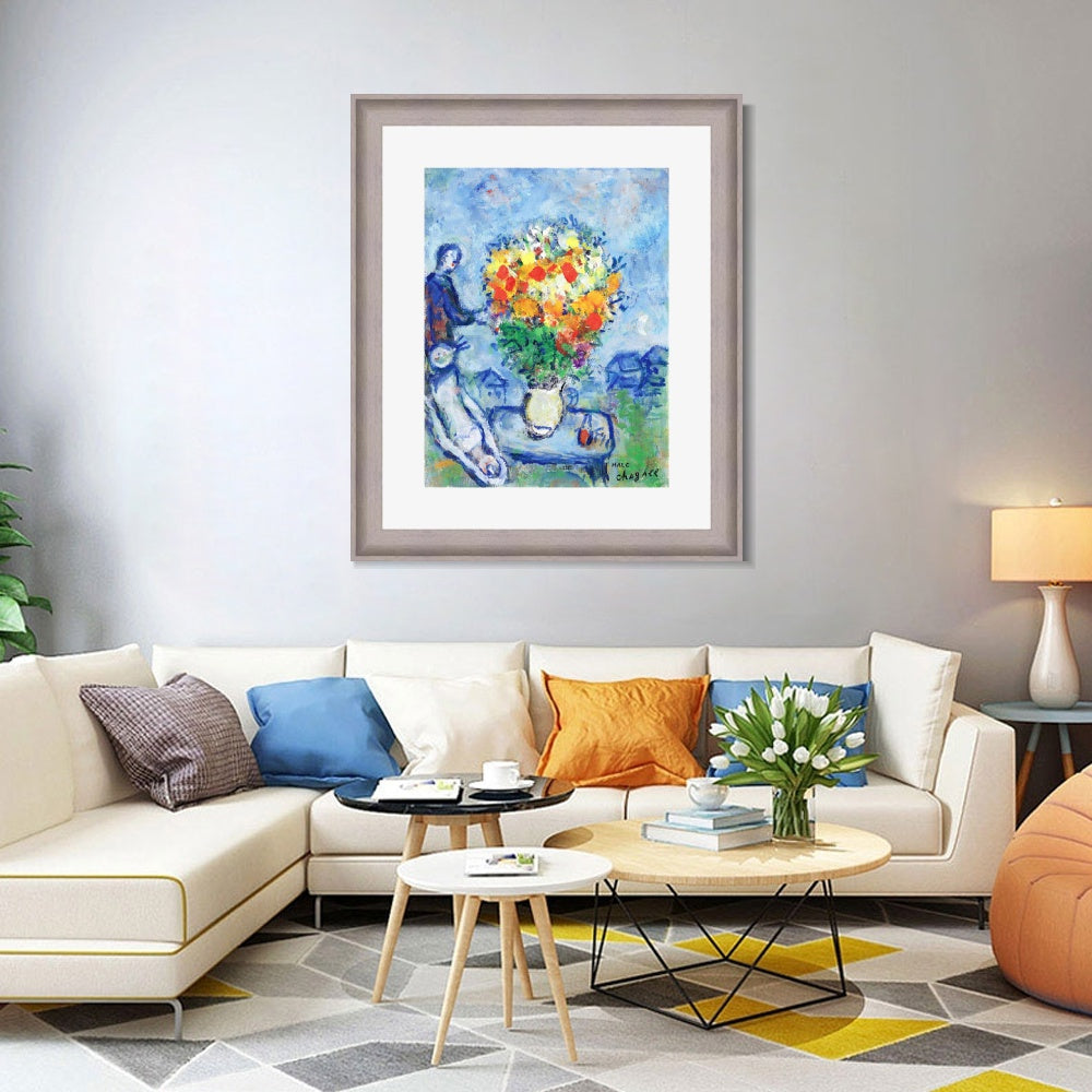 INVIN ART Framed Canvas Art Giclee Print Flower 15 by Marc Chagall Wall Art Room Living Office Home Decorations