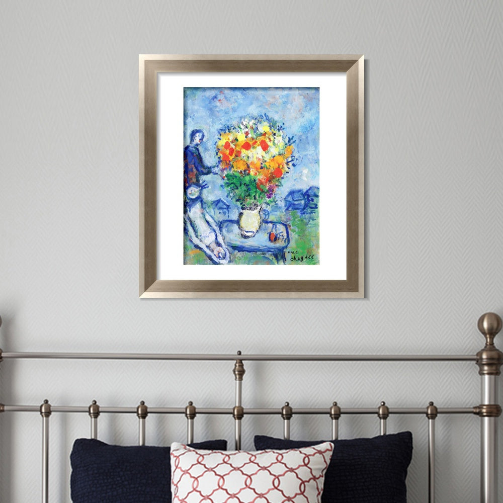 INVIN ART Framed Canvas Art Giclee Print Flower 15 by Marc Chagall Wall Art Room Living Office Home Decorations
