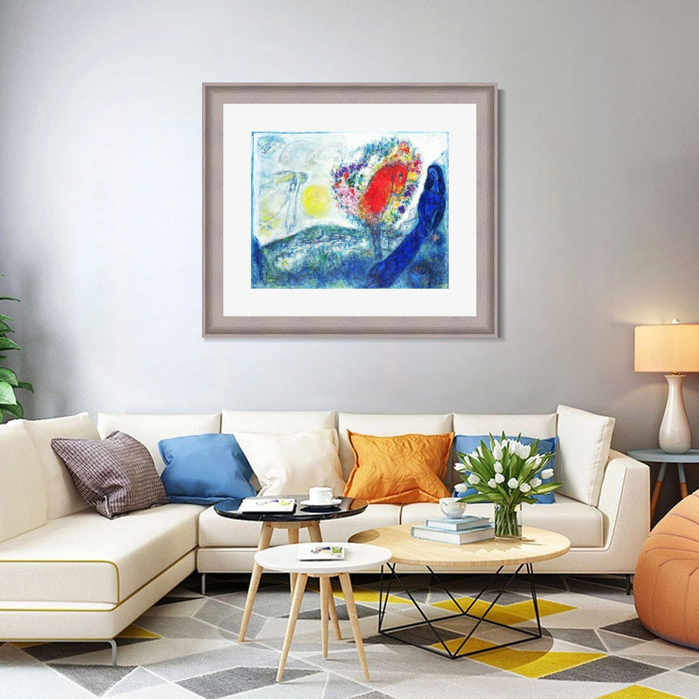 INVIN ART Framed Canvas Art Giclee Print Flower tree by Marc Chagall Wall Art Room Living Office Home Decorations