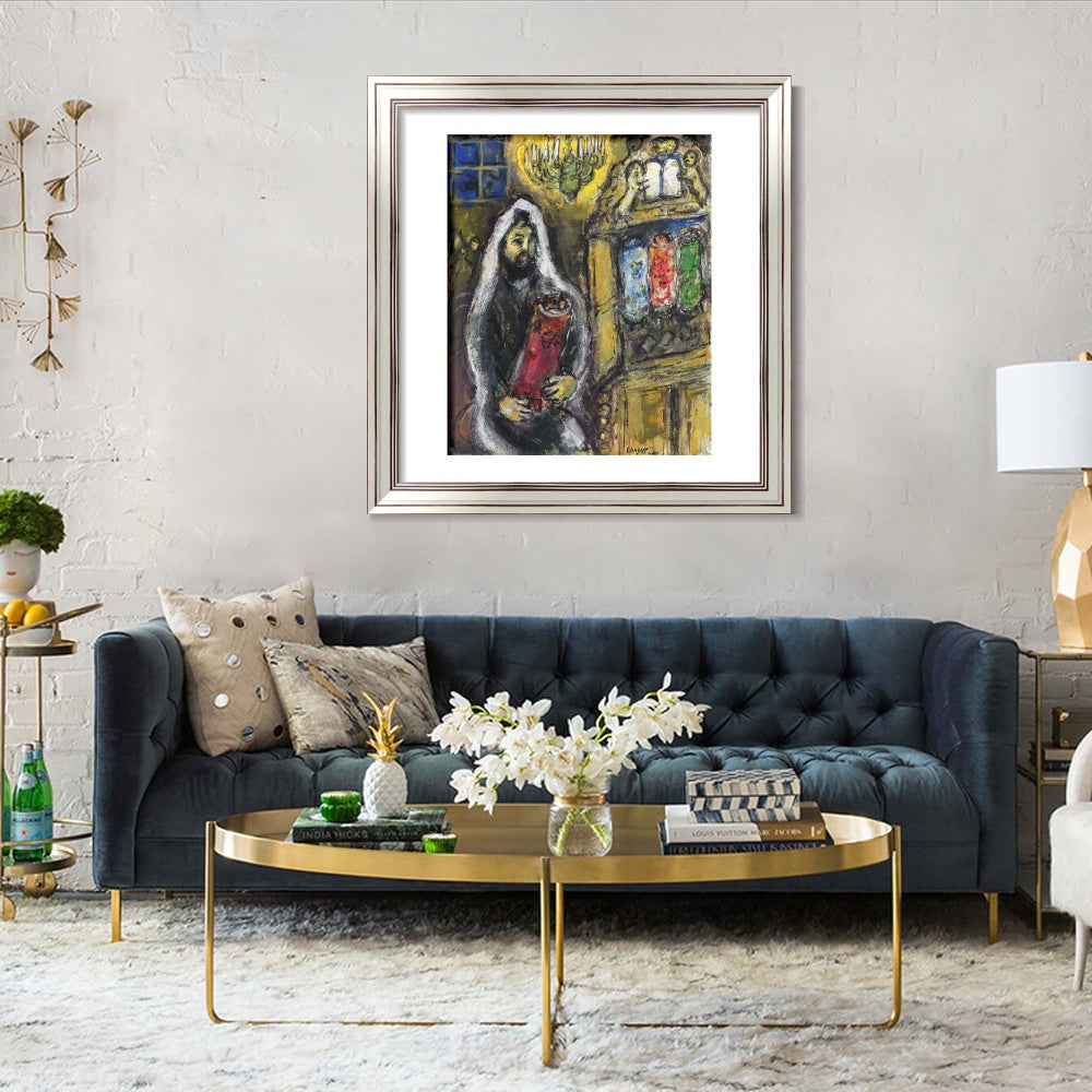 INVIN ART Framed Canvas Art Giclee Print Man in black by Marc Chagall Wall Art Room Living Office Home Decorations