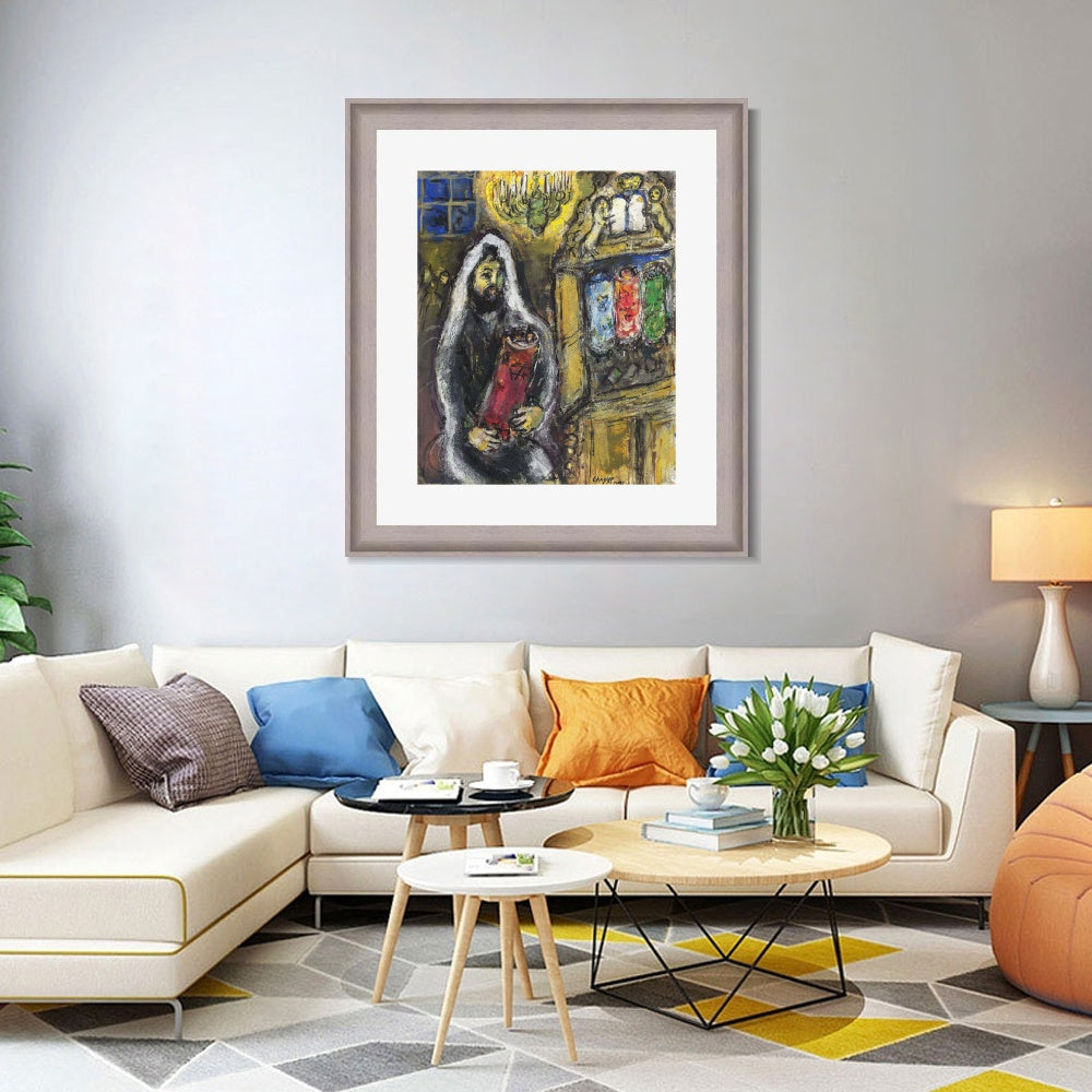 INVIN ART Framed Canvas Art Giclee Print Man in black by Marc Chagall Wall Art Room Living Office Home Decorations
