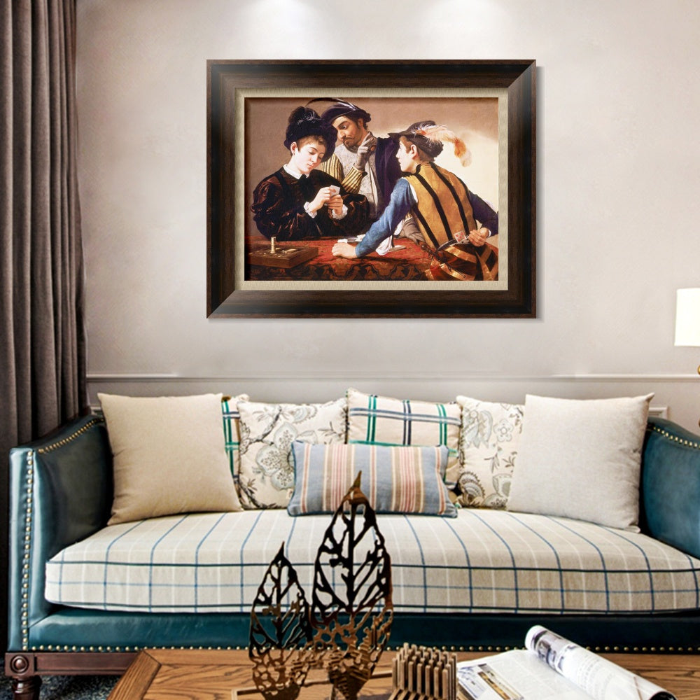INVIN ART Framed Canvas Art Giclee Print The Cardsharps by Michelangelo Merisi da Caravaggio Wall Art