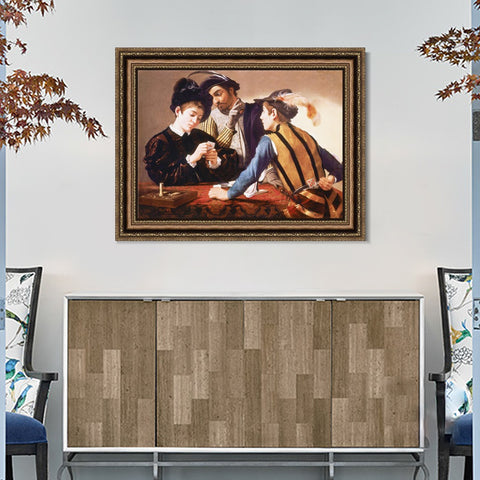 INVIN ART Framed Canvas Art Giclee Print The Cardsharps by Michelangelo Merisi da Caravaggio Wall Art Living Room Home Office Decorations