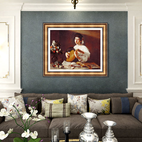 INVIN ART Framed Canvas Art Giclee Print The Lute Player by Michelangelo Merisi da Caravaggio Wall Art Living Room Home Office Decorations