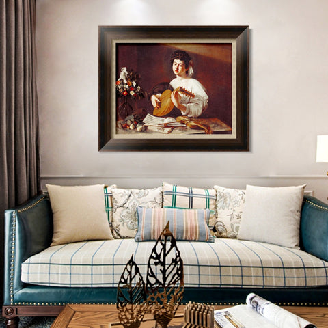 INVIN ART Framed Canvas Art Giclee Print The Lute Player by Michelangelo Merisi da Caravaggio Wall Art Living Room Home Office Decorations
