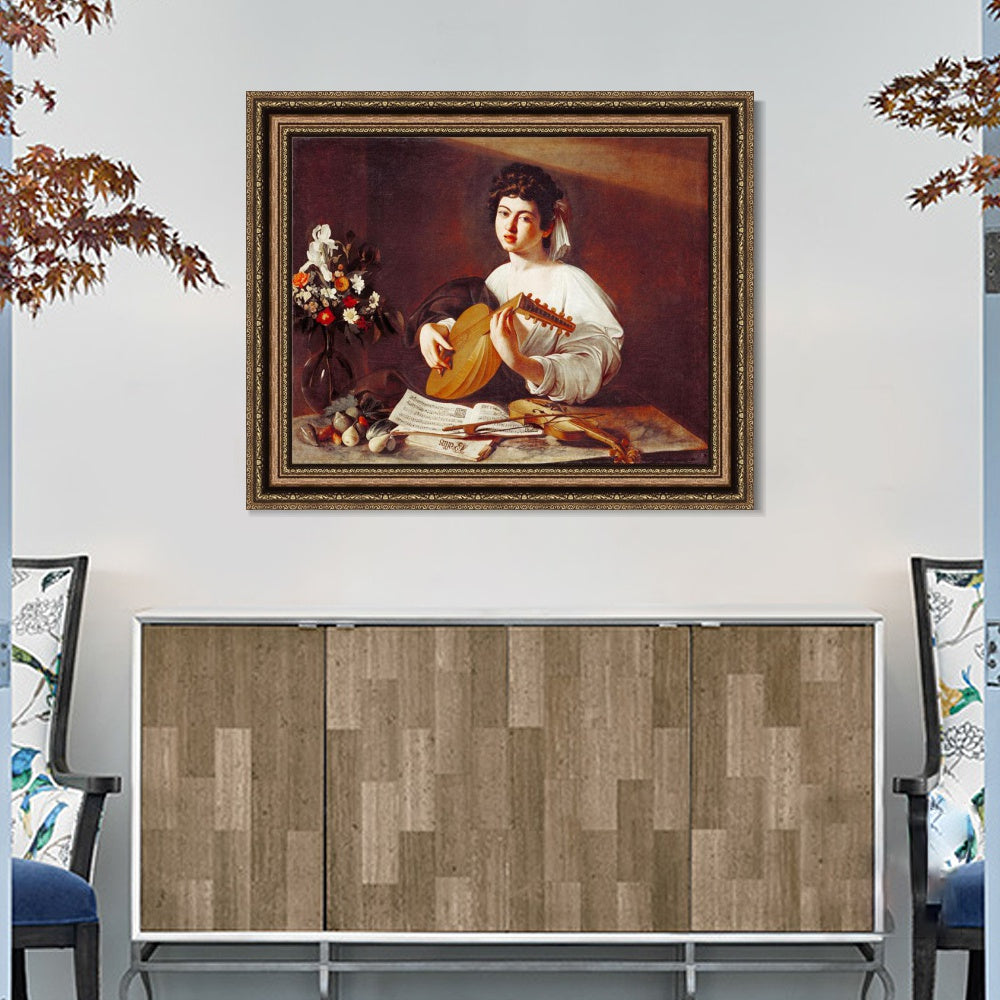 INVIN ART Framed Canvas Art Giclee Print The Lute Player by Michelangelo Merisi da Caravaggio Wall Art