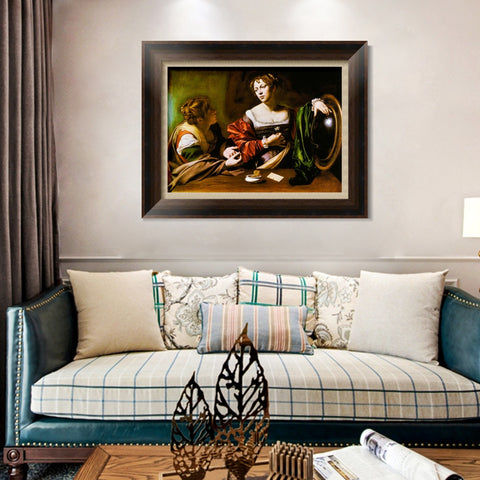 INVIN ART Framed Canvas Art Giclee Print Martha and Mary Magdalene by Michelangelo Merisi da Caravaggio Wall Art Living Room Home Office Decorations