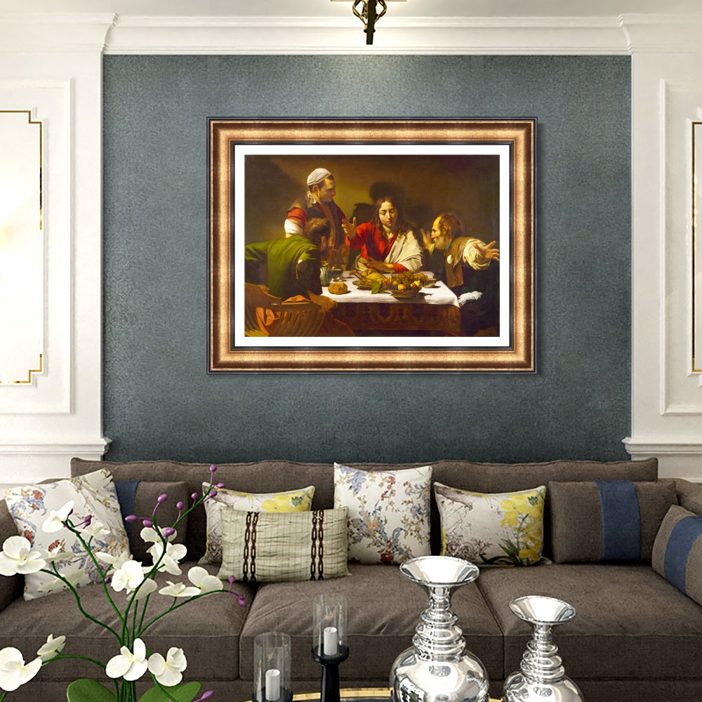 INVIN ART Framed Canvas Art Giclee Print The Supper at Emmaus by Michelangelo Merisi da Caravaggio Wall Art