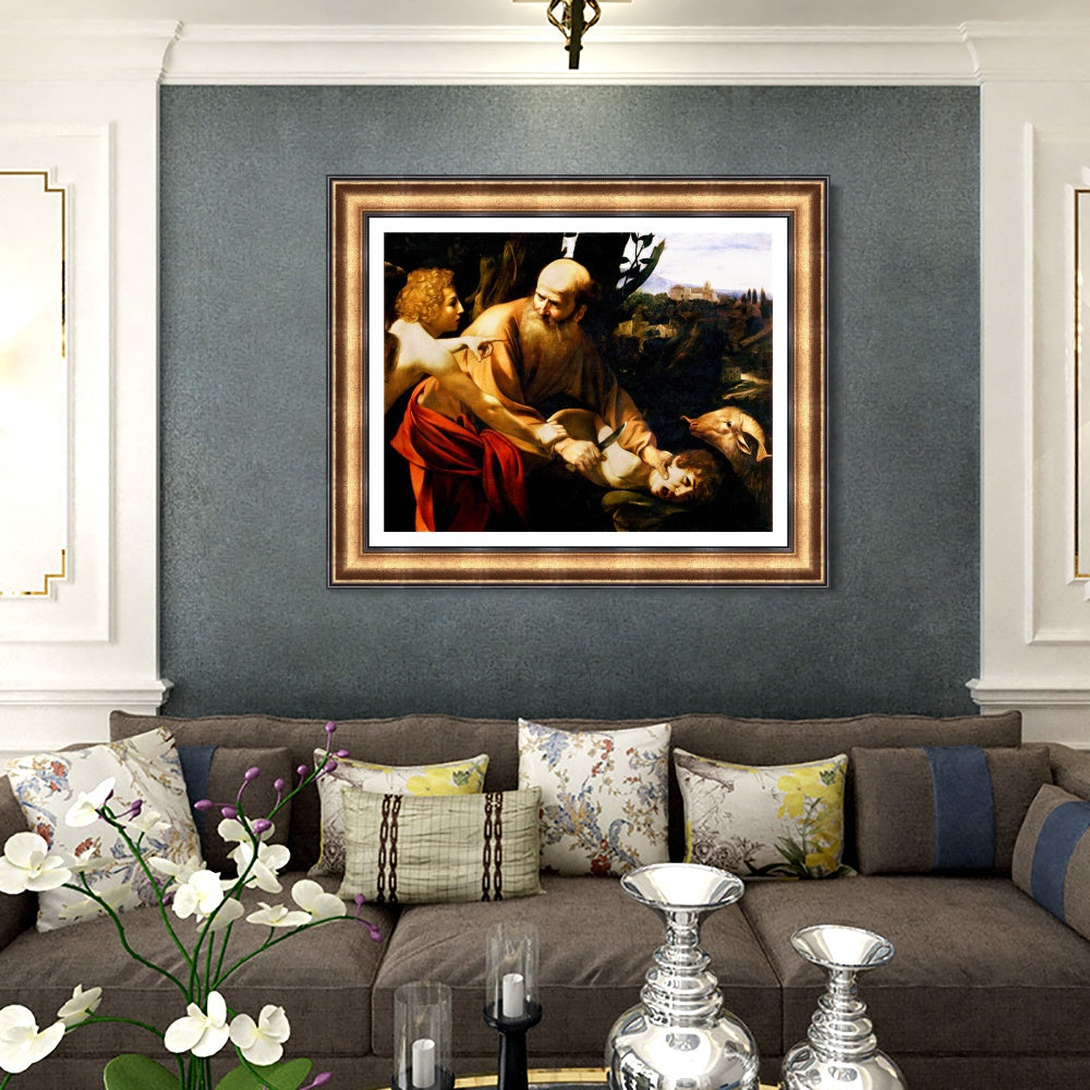 INVIN ART Framed Canvas Art Giclee Print The Sacrifice of Isaac by Michelangelo Merisi da Caravaggio Wall Art