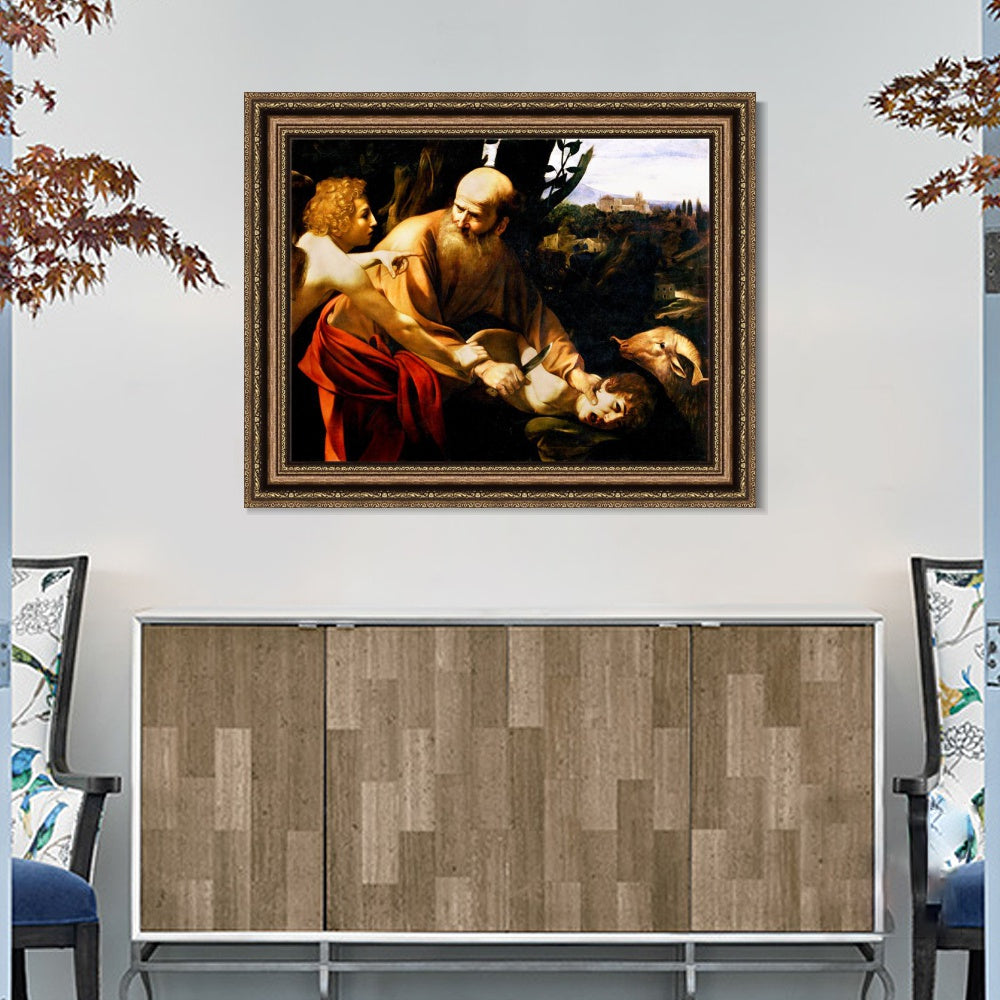 INVIN ART Framed Canvas Art Giclee Print The Sacrifice of Isaac by Michelangelo Merisi da Caravaggio Wall Art