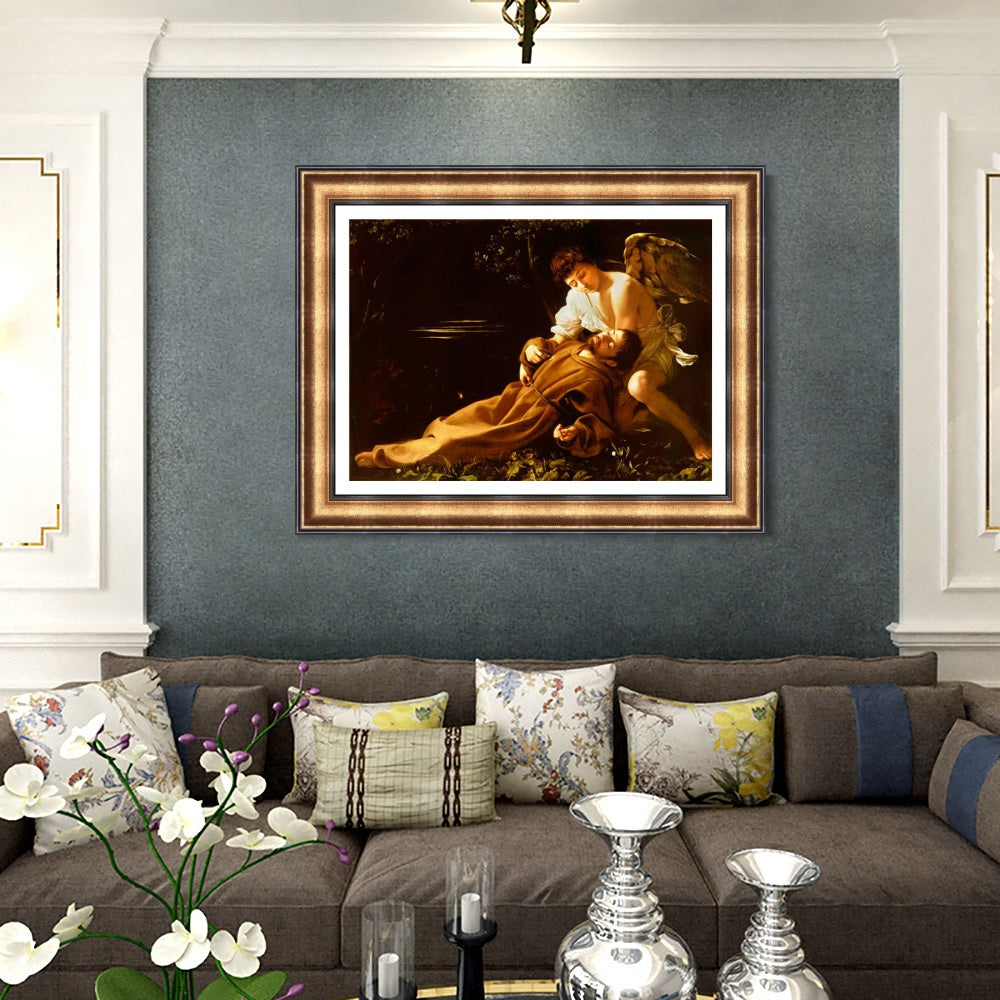 INVIN ART Framed Canvas Art Giclee Print St. Francis in Ecstasy by Michelangelo Merisi da Caravaggio Wall Art