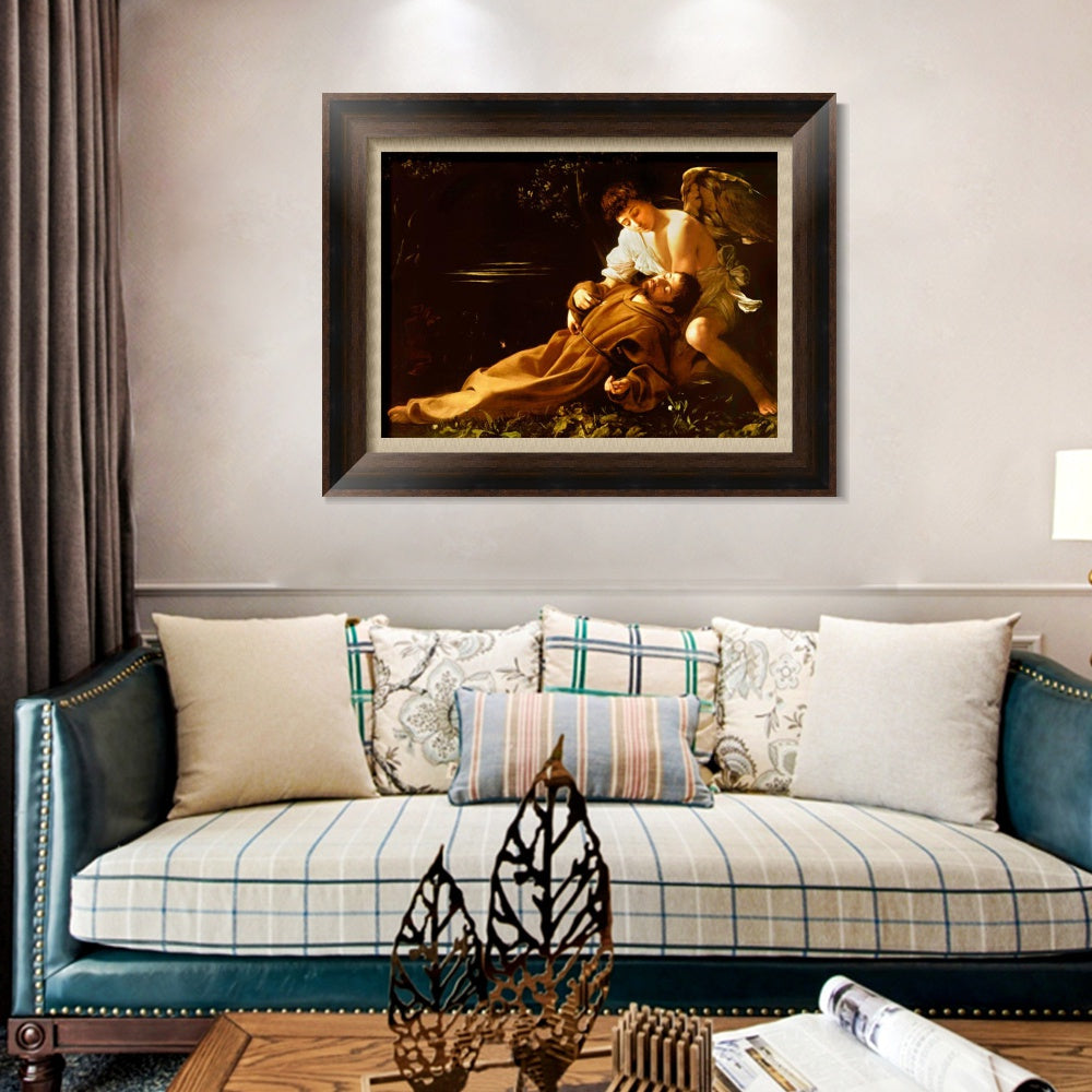 INVIN ART Framed Canvas Art Giclee Print St. Francis in Ecstasy by Michelangelo Merisi da Caravaggio Wall Art