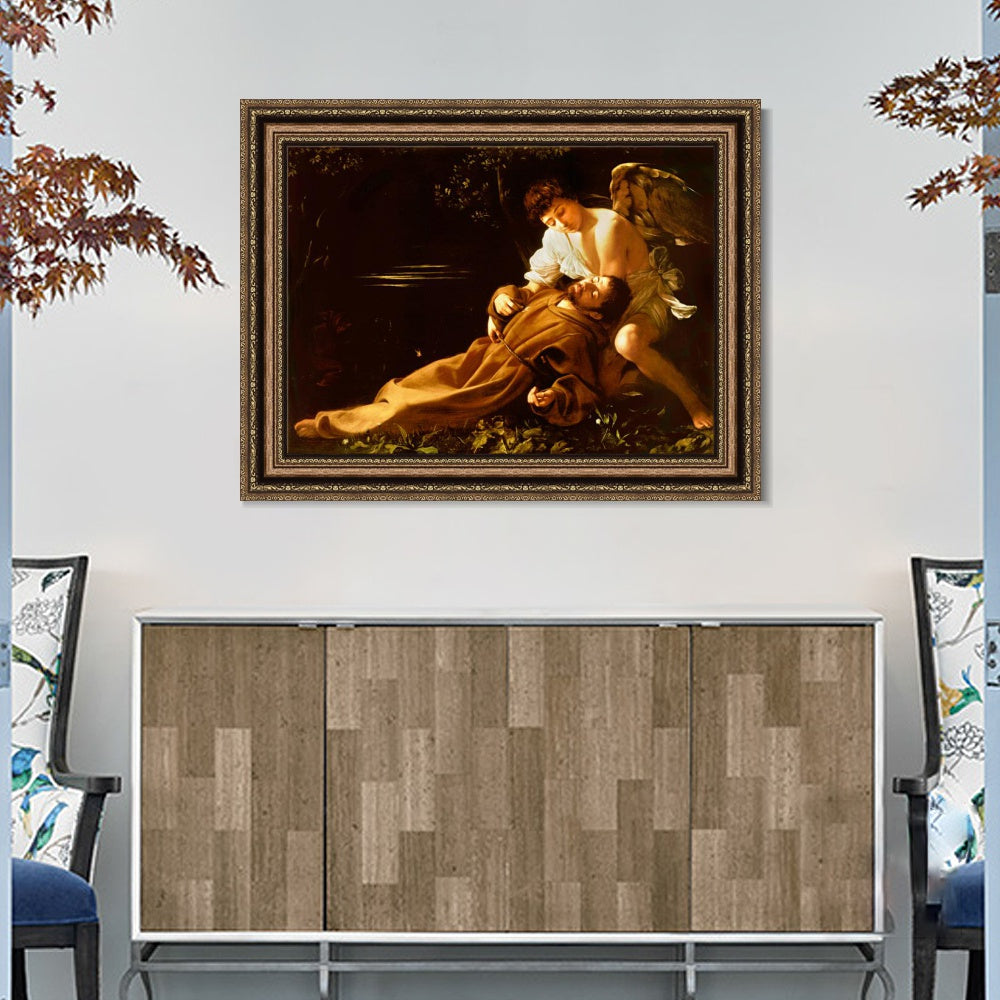 INVIN ART Framed Canvas Art Giclee Print St. Francis in Ecstasy by Michelangelo Merisi da Caravaggio Wall Art