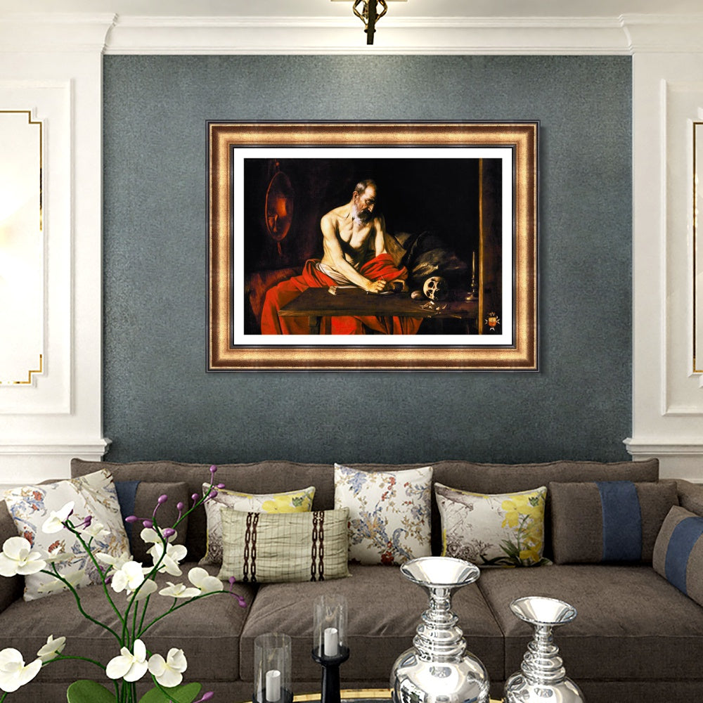 INVIN ART Framed Canvas Art Giclee Print St Jerome by Michelangelo Merisi da Caravaggio Wall Art