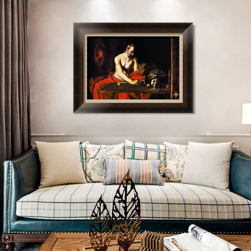 INVIN ART Framed Canvas Art Giclee Print St Jerome by Michelangelo Merisi da Caravaggio Wall Art
