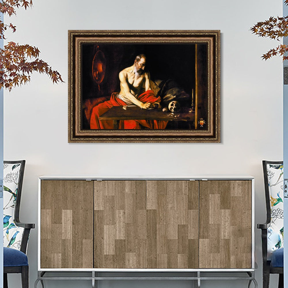 INVIN ART Framed Canvas Art Giclee Print St Jerome by Michelangelo Merisi da Caravaggio Wall Art